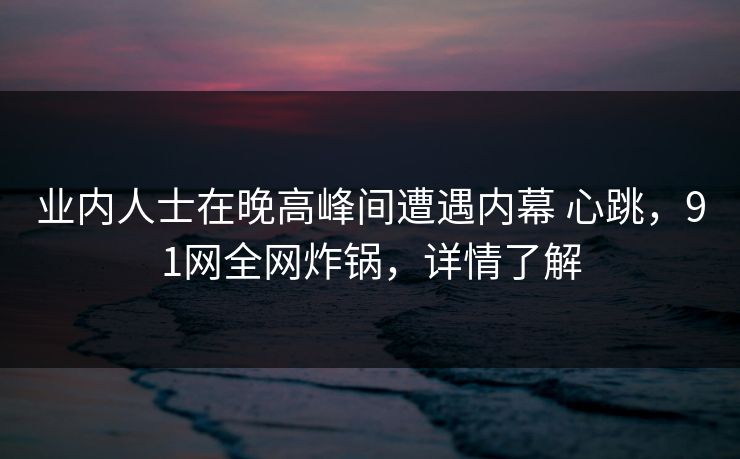 业内人士在晚高峰间遭遇内幕 心跳，91网全网炸锅，详情了解