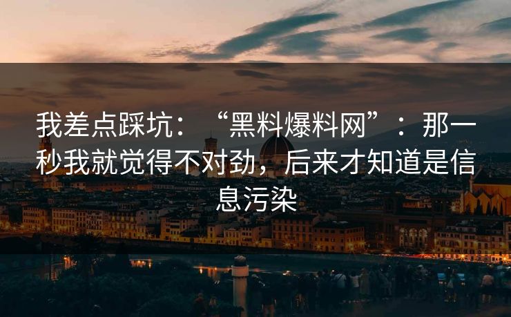 我差点踩坑：“黑料爆料网”：那一秒我就觉得不对劲，后来才知道是信息污染